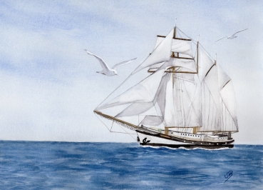 Postcard DIN-A6 Watercolor Maritime Art Print sailing vessel ship